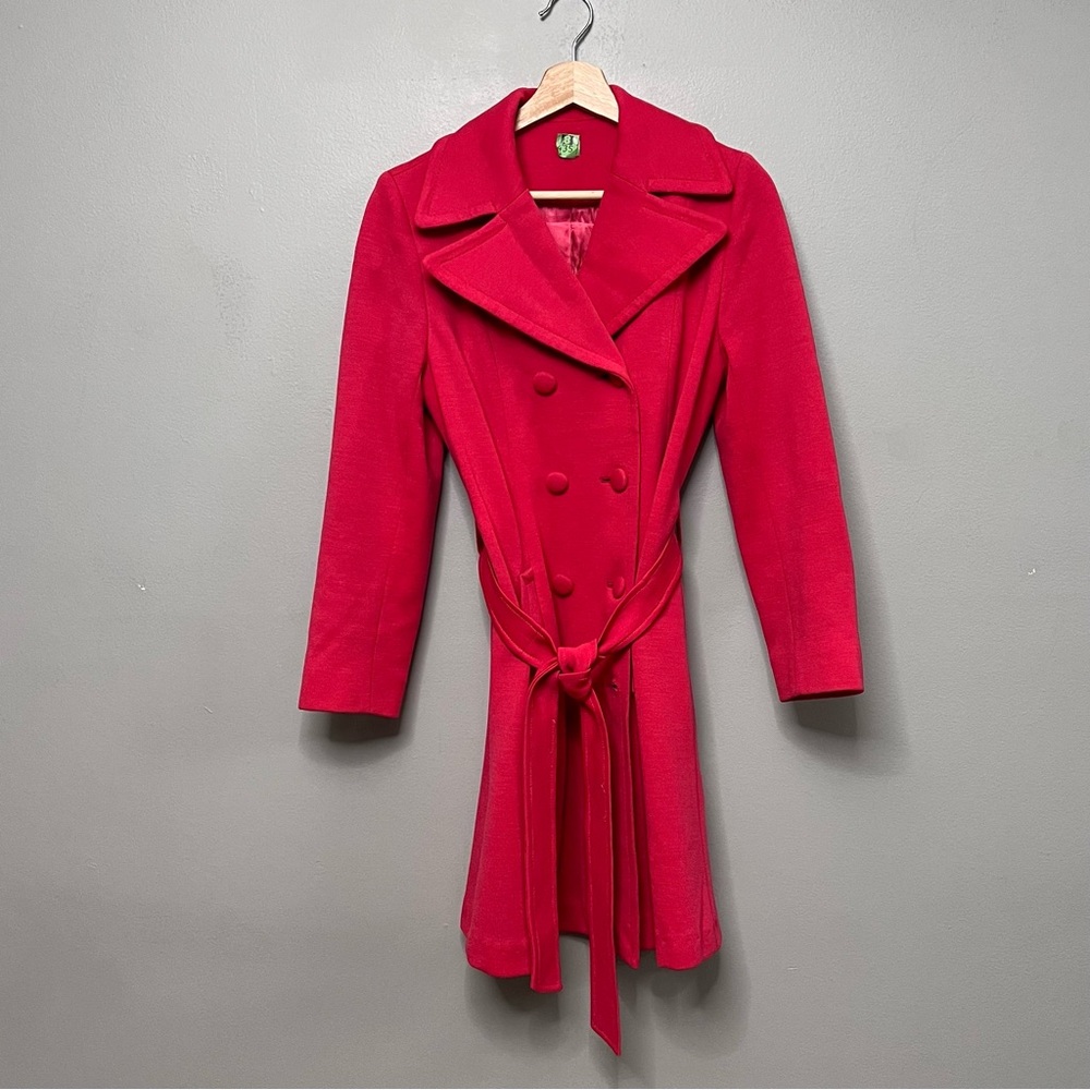 VTG Sterling Stall Women’s 100% Virgin Wool Pink Pea Coat W/ Belt & Pockets